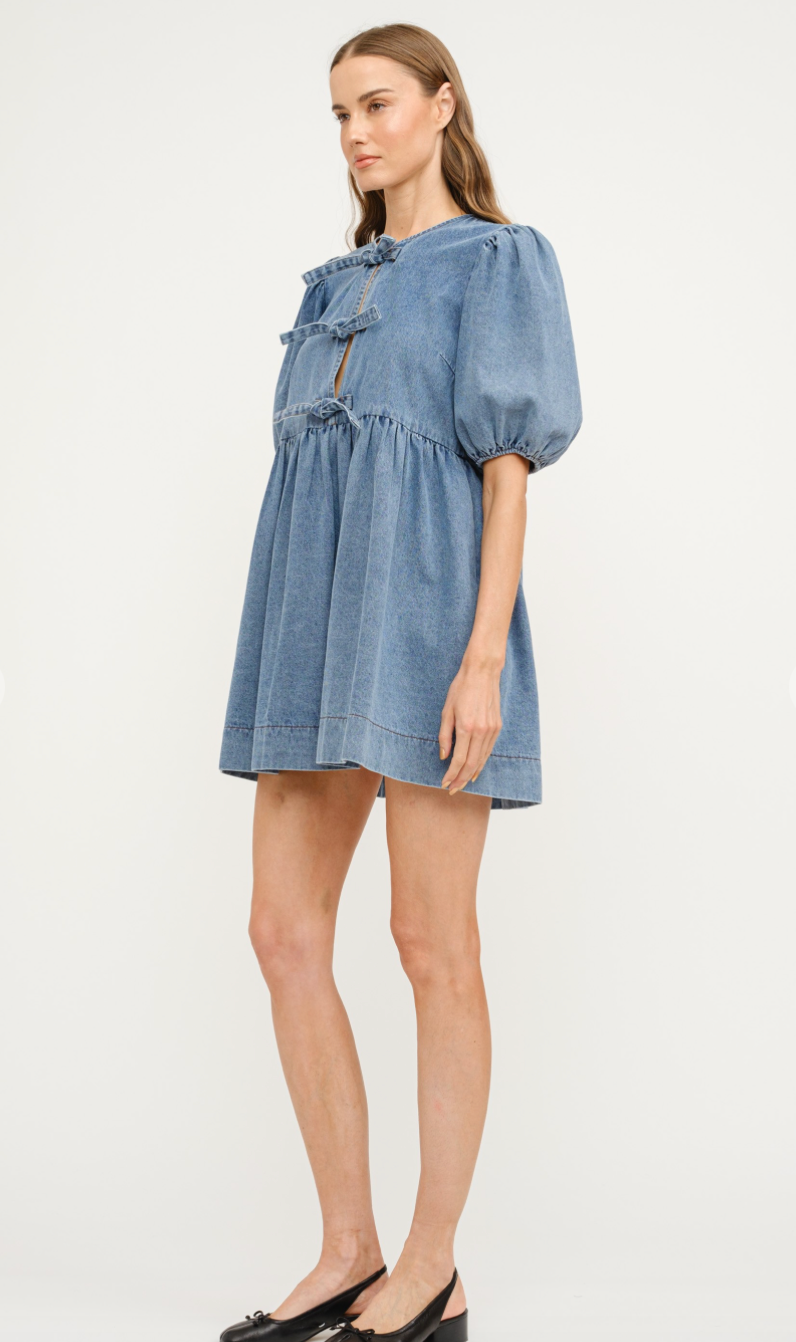 Denim Bows Babydoll Dress