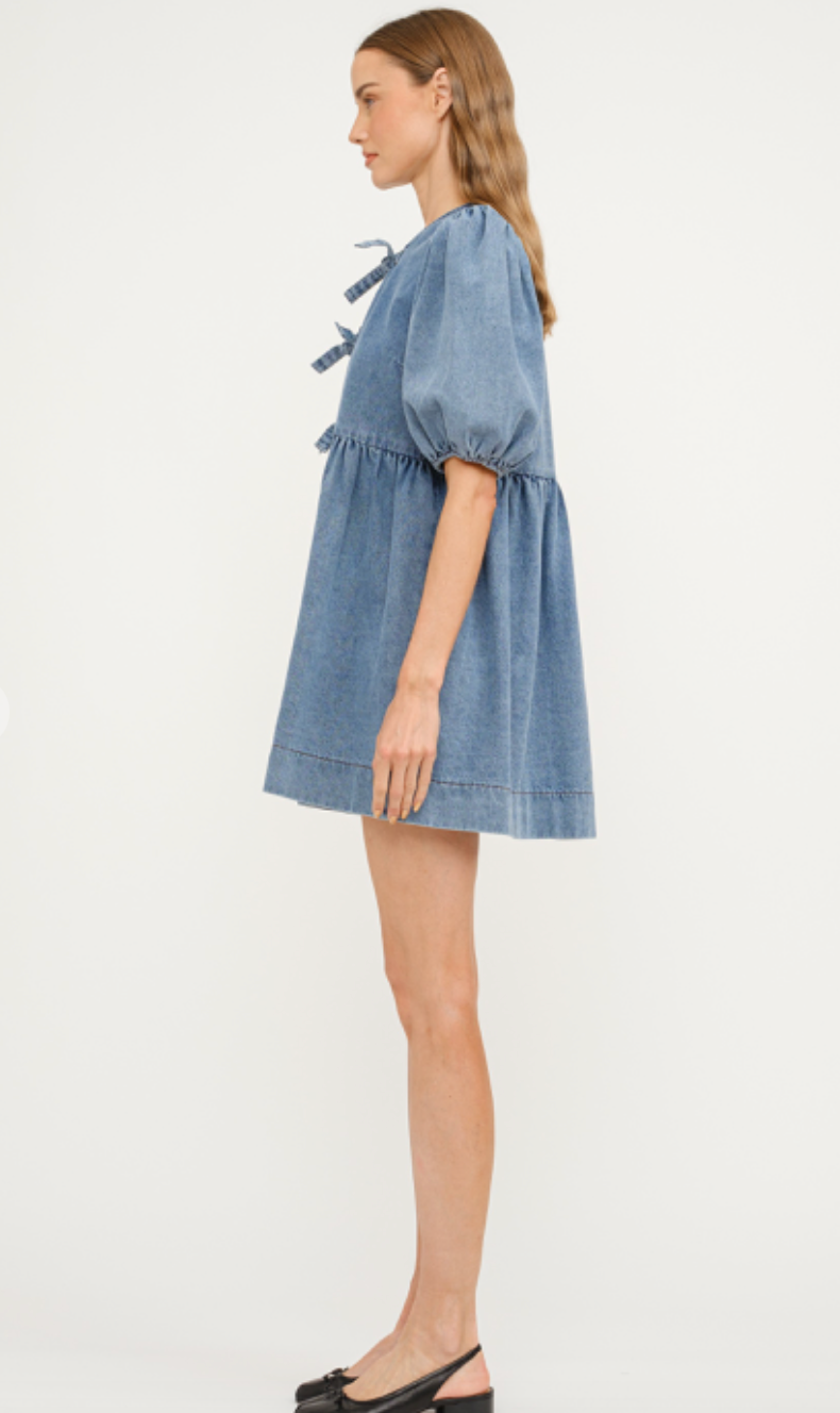 Denim Bows Babydoll Dress