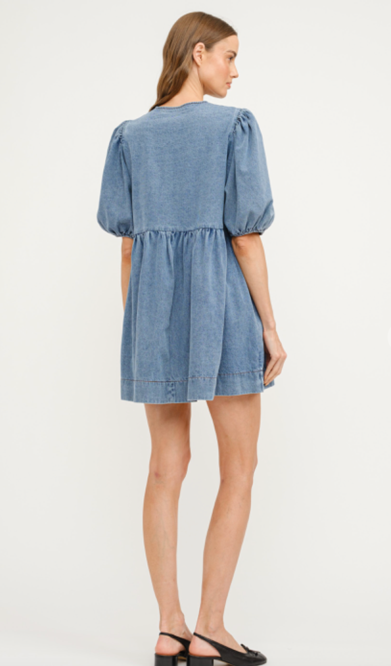 Denim Bows Babydoll Dress