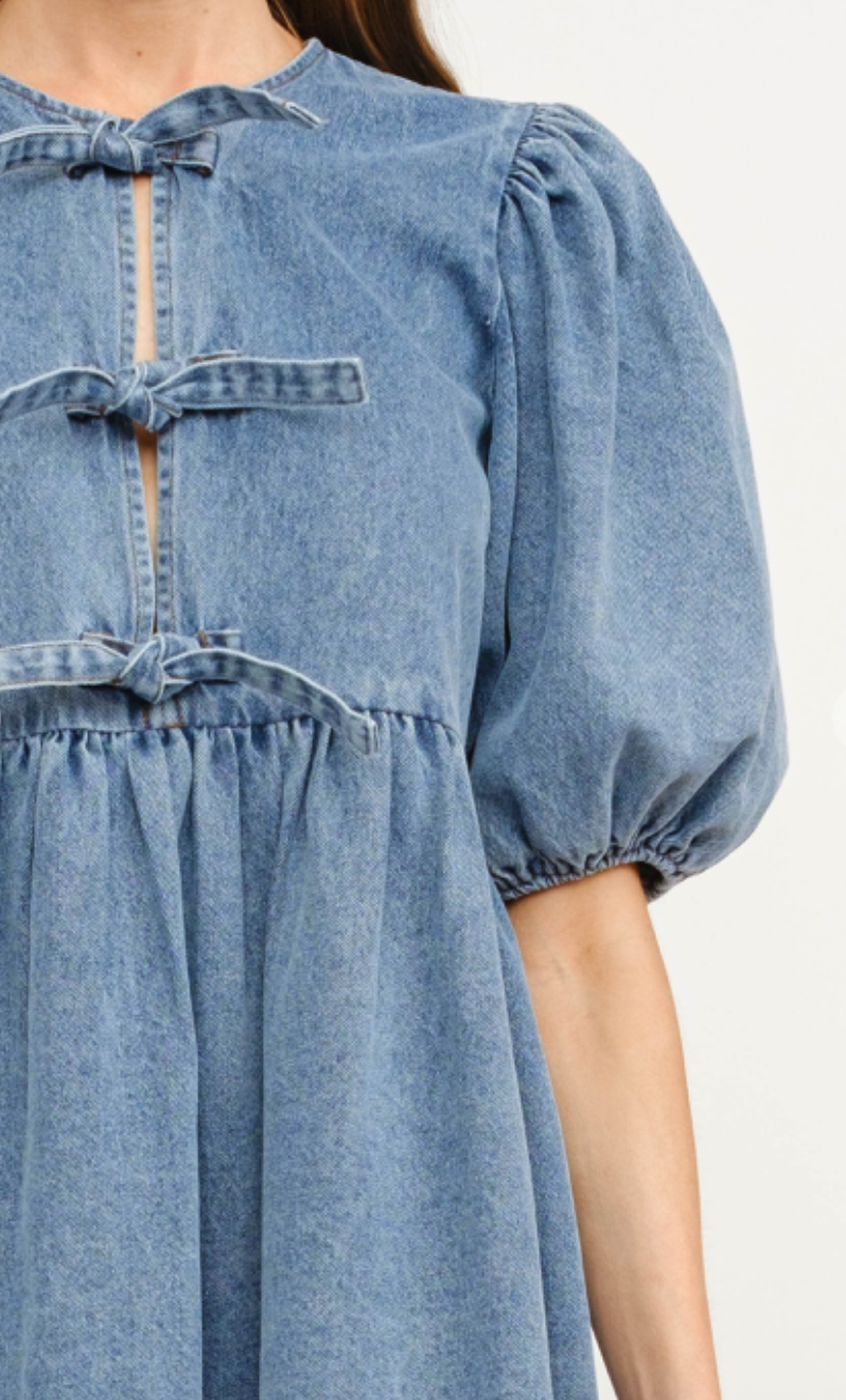 Denim Bows Babydoll Dress