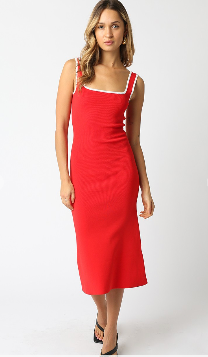 Red Outline Midi Knit Dress