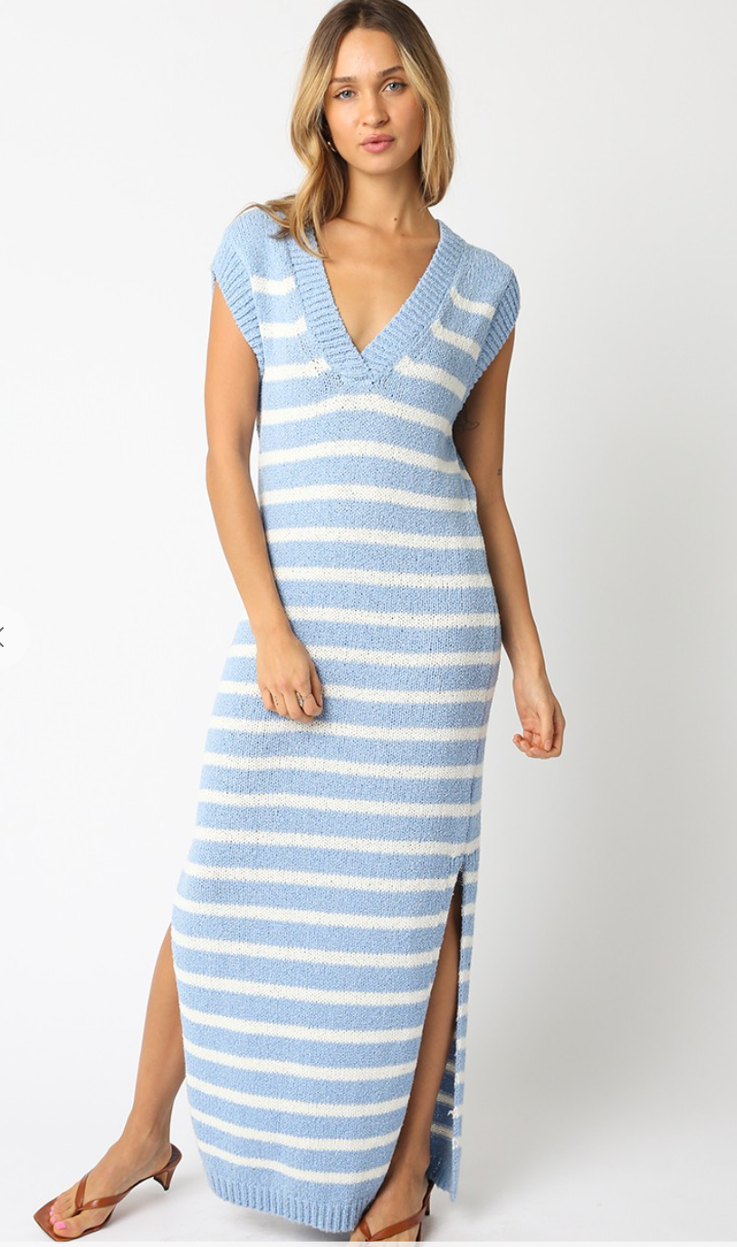 Blue Stripe Knit Maxi Dress