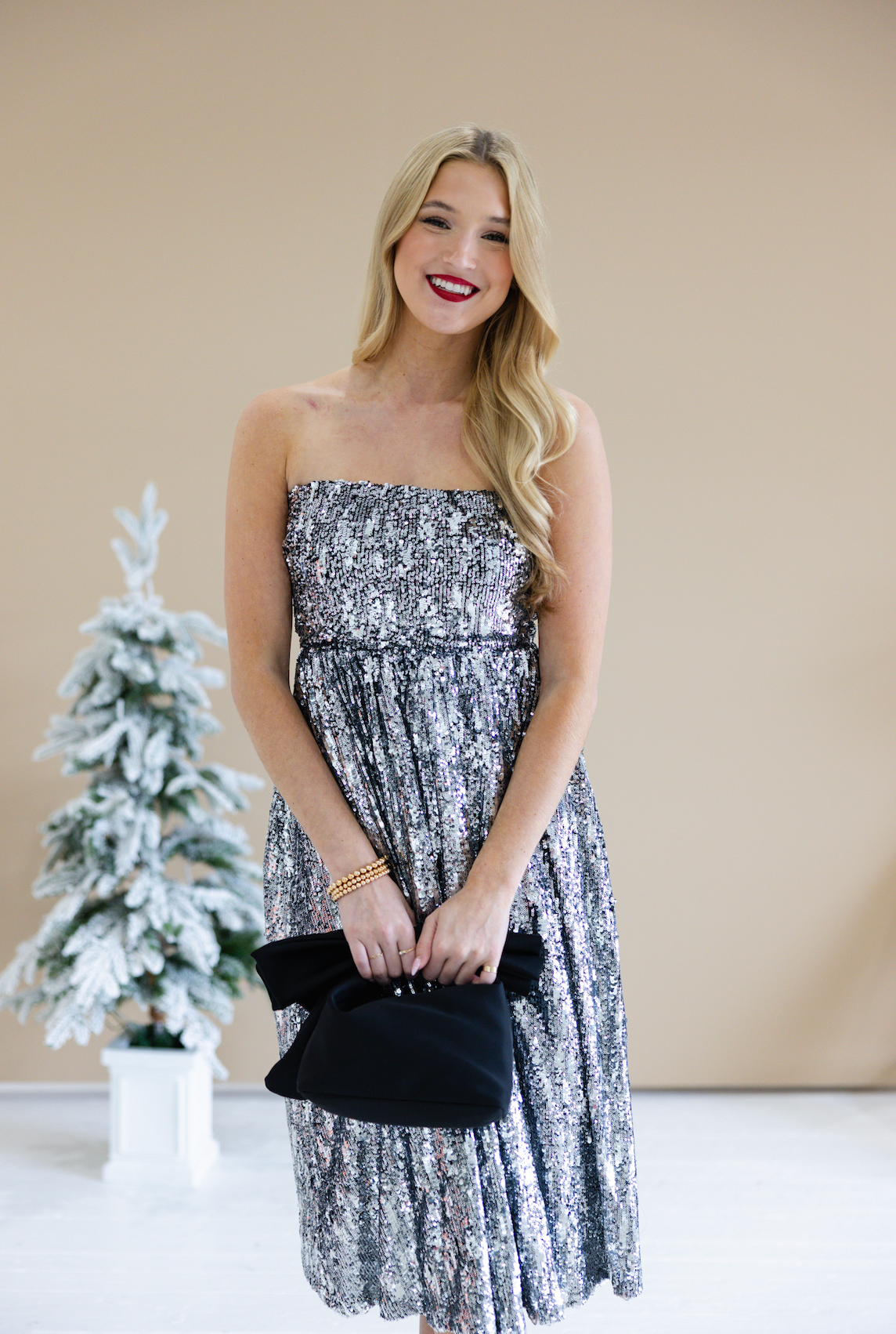 Sequin Strapless Midi Dress