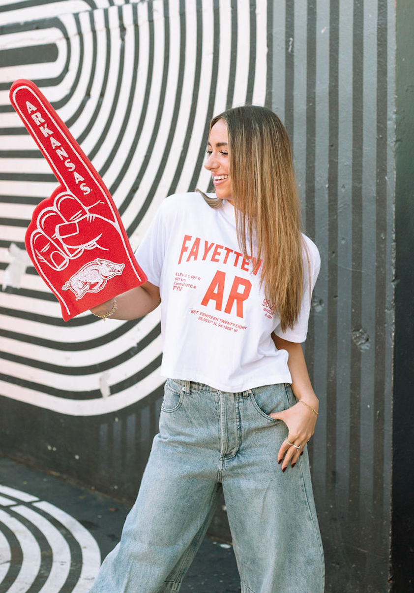 Fayetteville AR Red/White Cropped T-shirt
