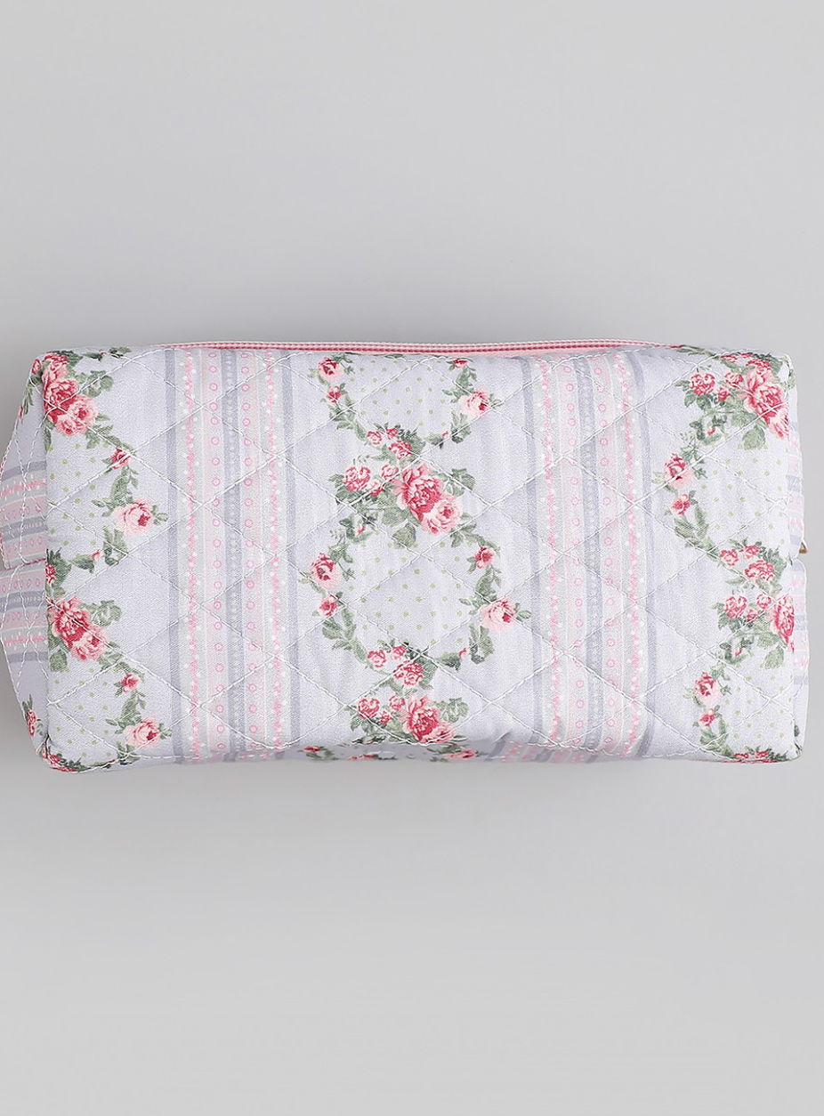 Quilted Floral Cosmetic Pouch