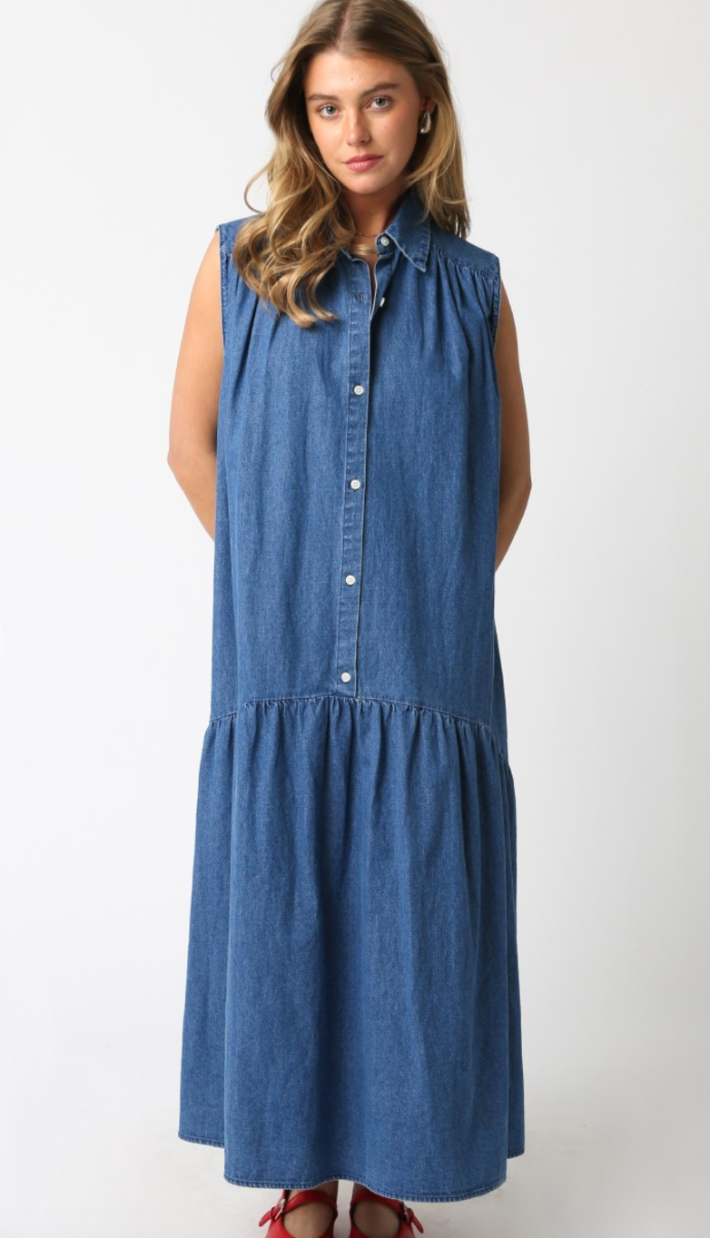 Denim Maxi Collared Dress