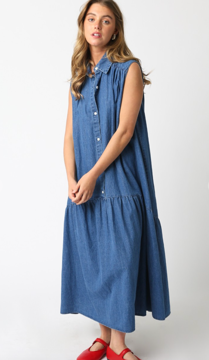 Denim Maxi Collared Dress