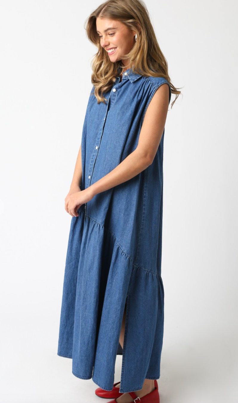 Denim Maxi Collared Dress