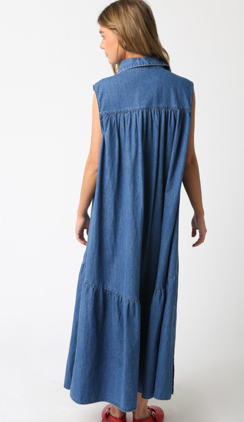 Denim Maxi Collared Dress