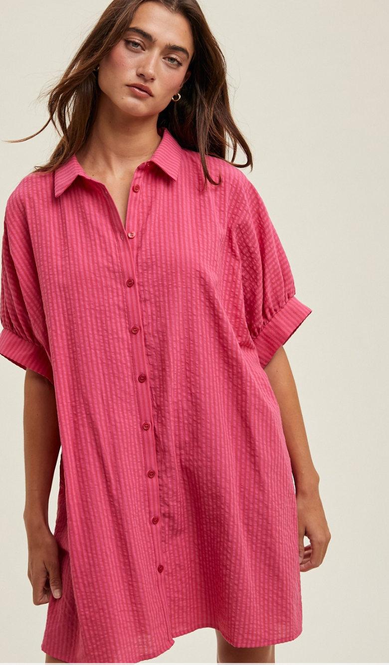 Striped Button Shirt Dress Cherry