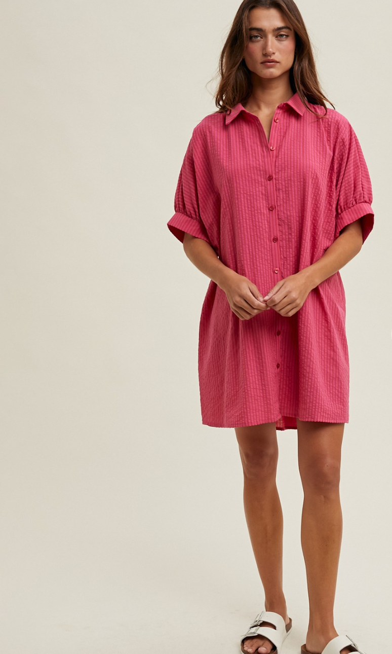 Striped Button Shirt Dress Cherry
