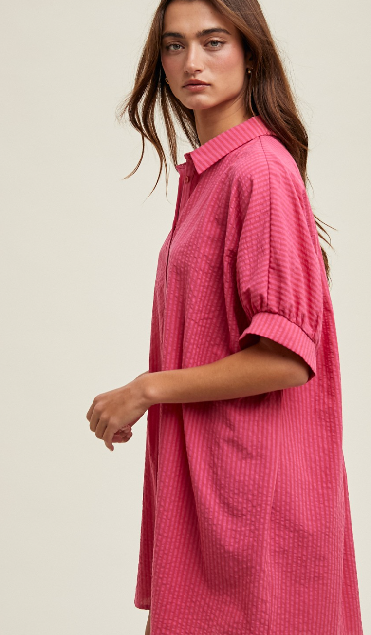 Striped Button Shirt Dress Cherry