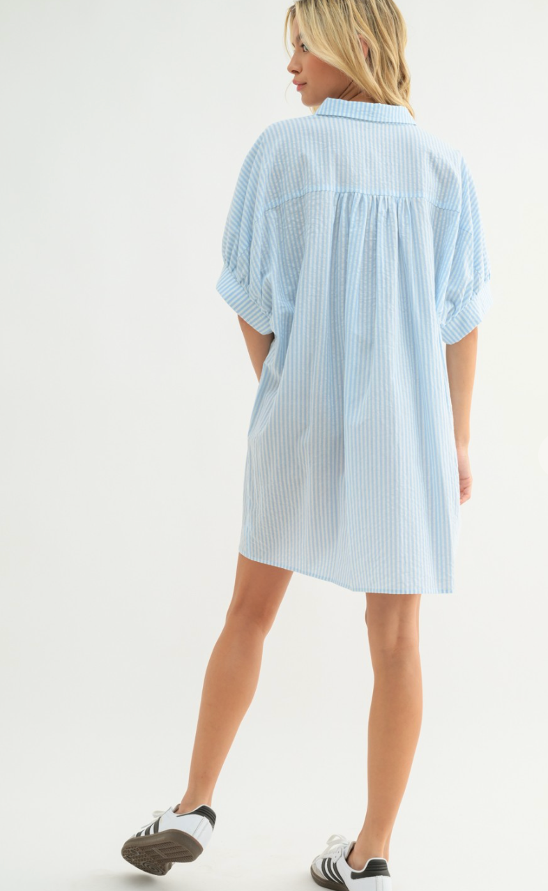 Striped Button Shirt Dress Blue