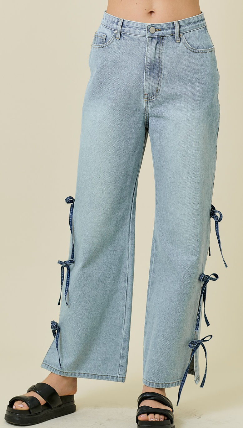 Denim Contrast Tie Jeans