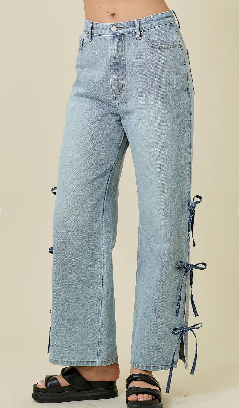 Denim Contrast Tie Jeans
