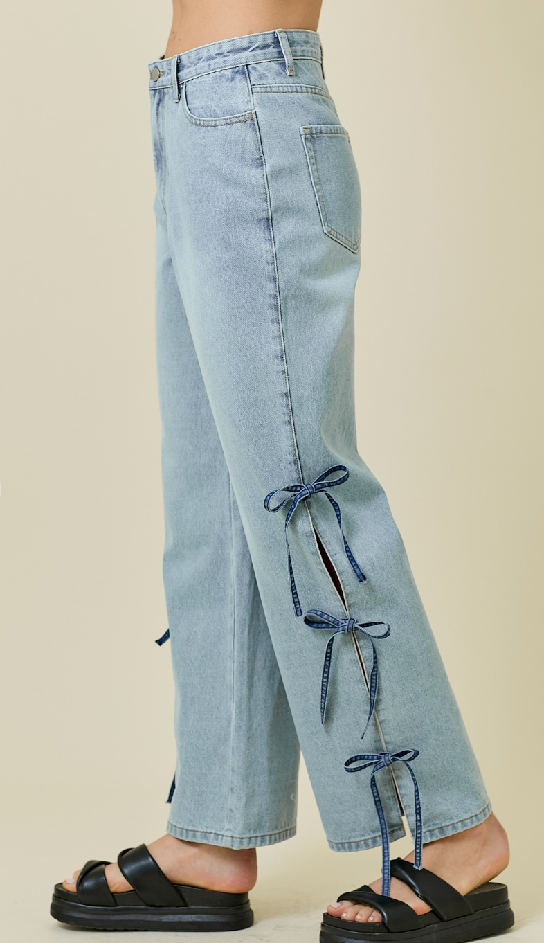 Denim Contrast Tie Jeans