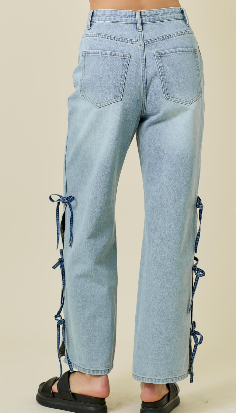 Denim Contrast Tie Jeans