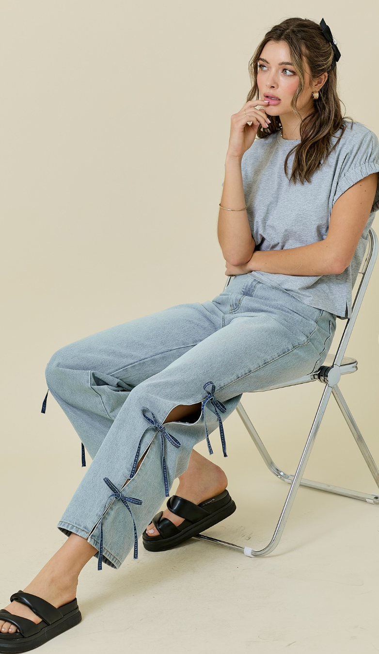 Denim Contrast Tie Jeans
