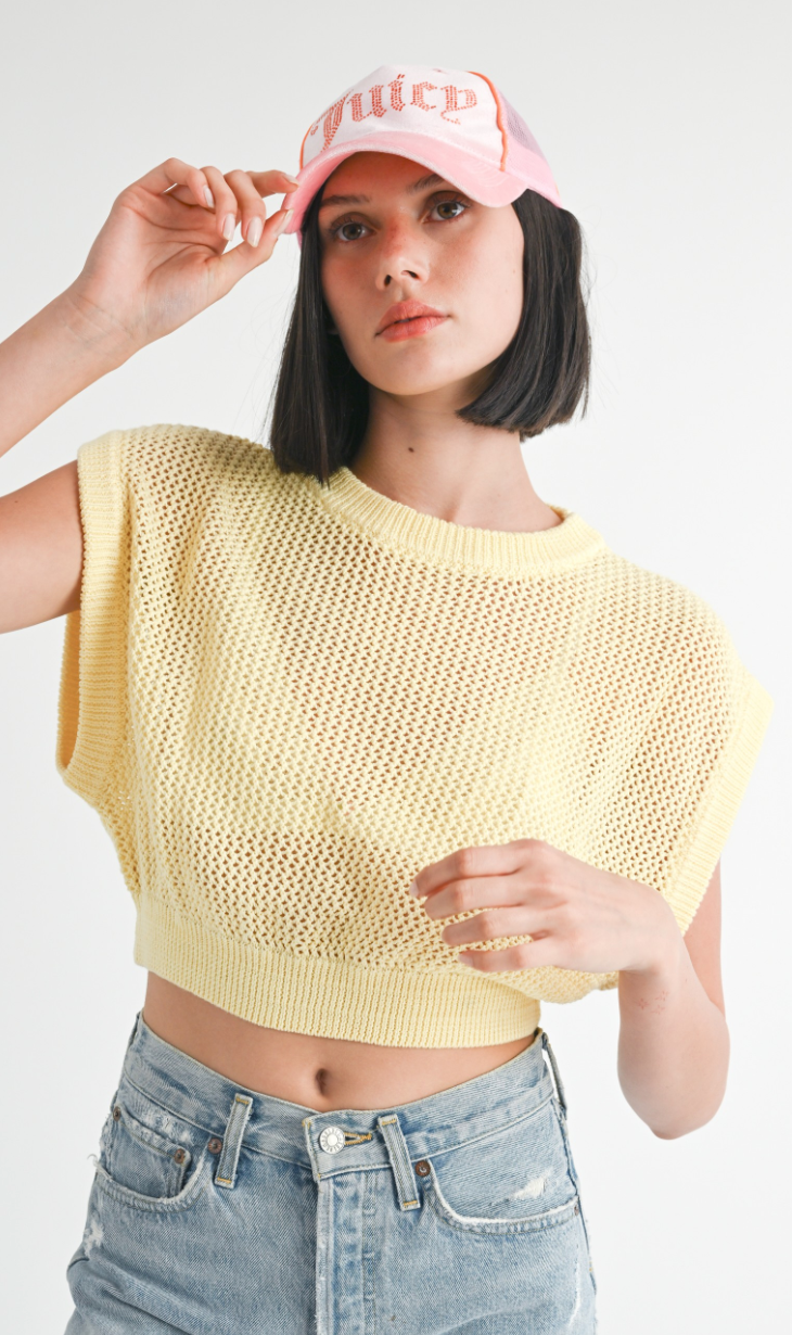 Yellow Open Knit Top