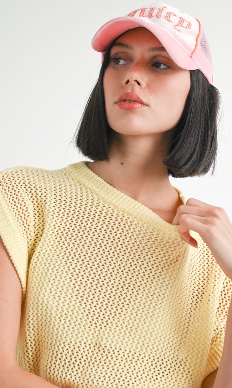 Yellow Open Knit Top