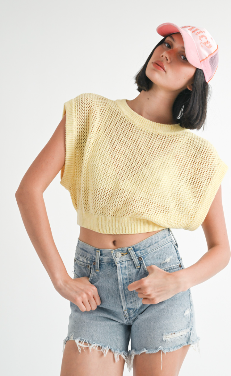 Yellow Open Knit Top