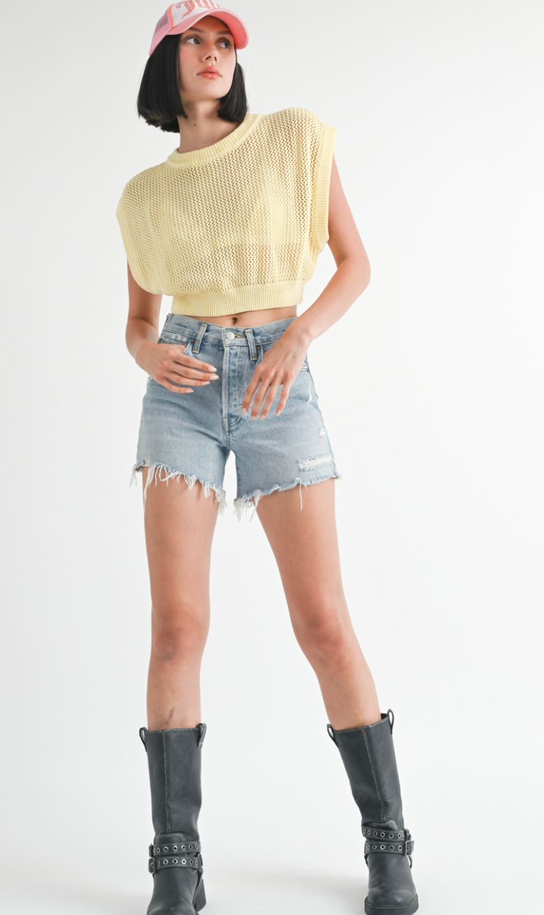 Yellow Open Knit Top