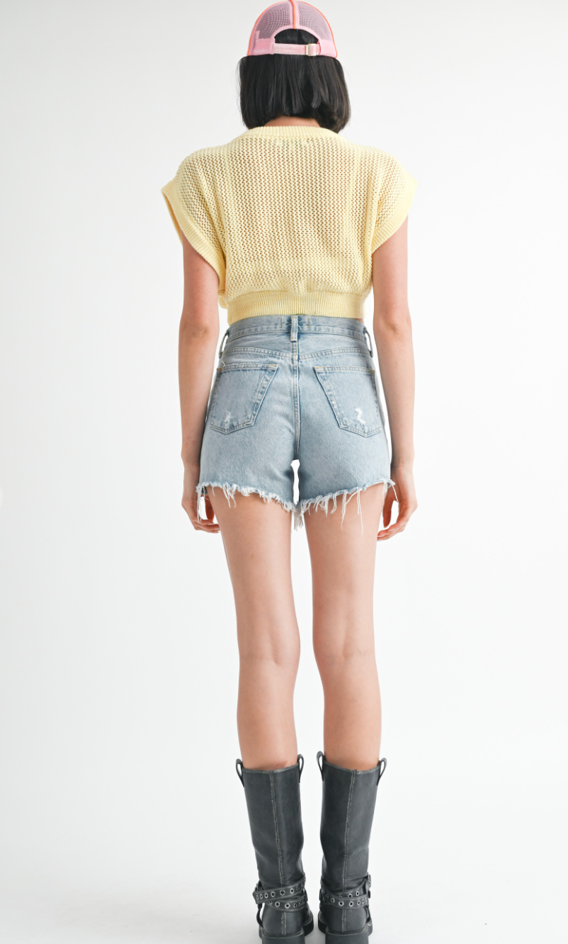 Yellow Open Knit Top