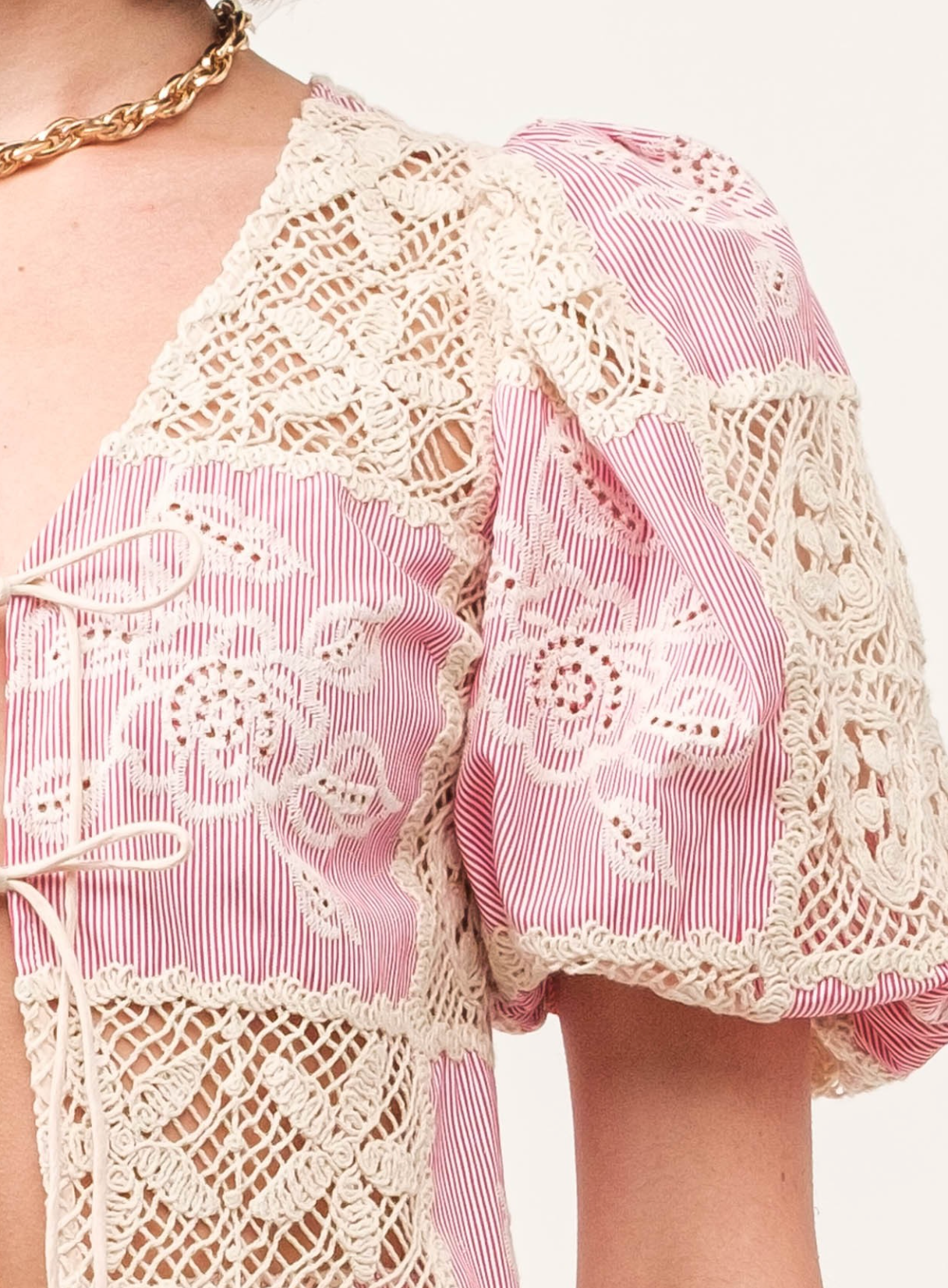 Carmine Crochet Puff Sleeve Top
