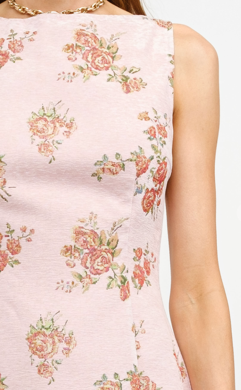 Carmine Jacquard Floral Dress