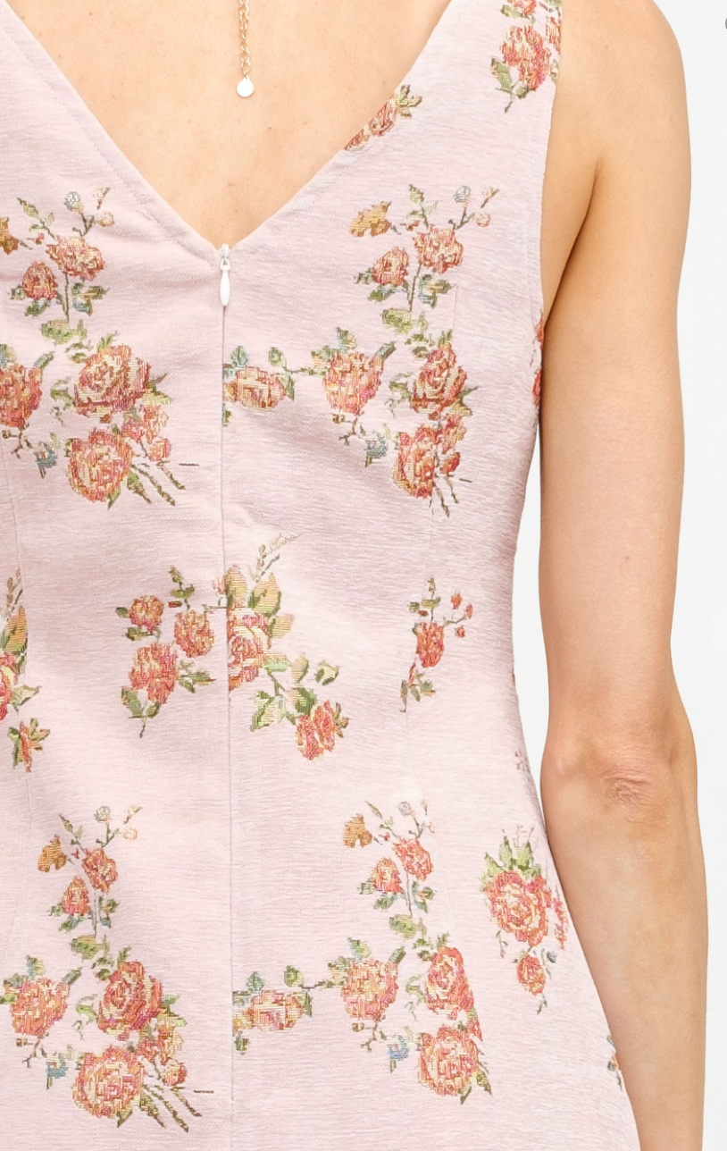Carmine Jacquard Floral Dress