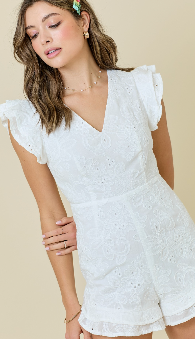 White Eyelet Embroidered Romper
