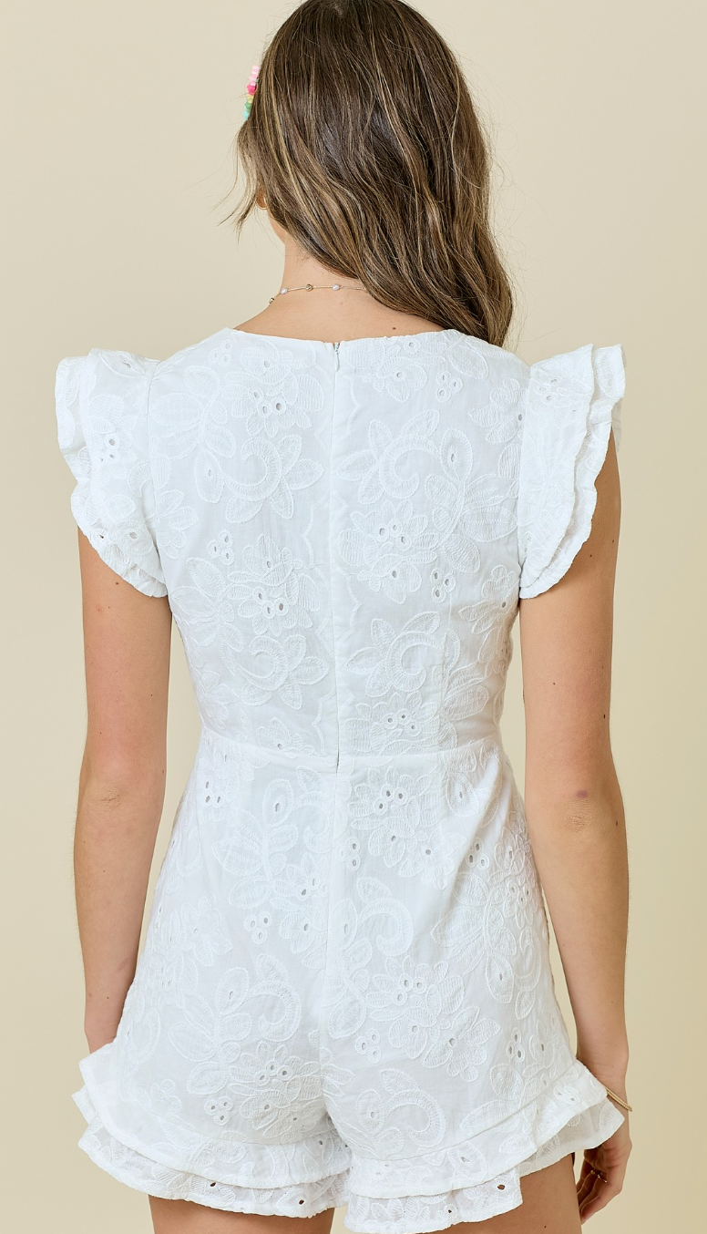 White Eyelet Embroidered Romper