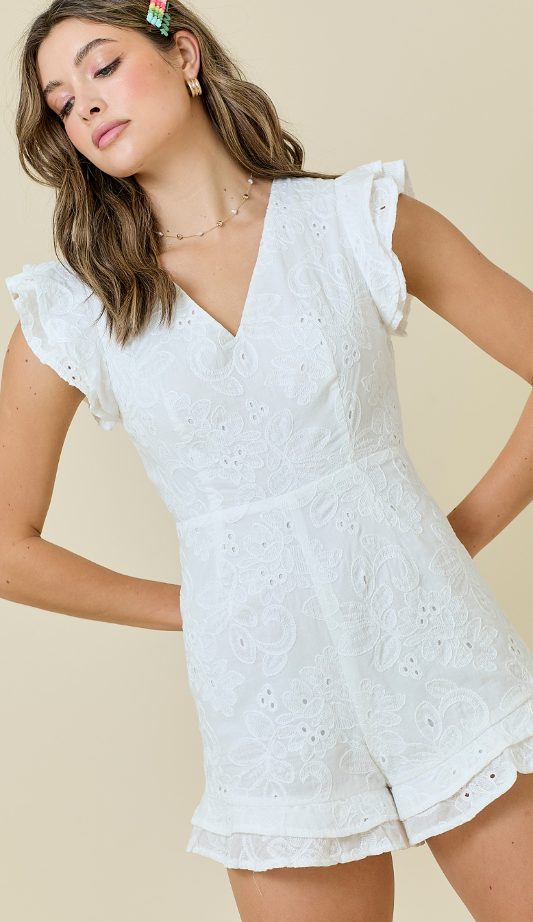 White Eyelet Embroidered Romper