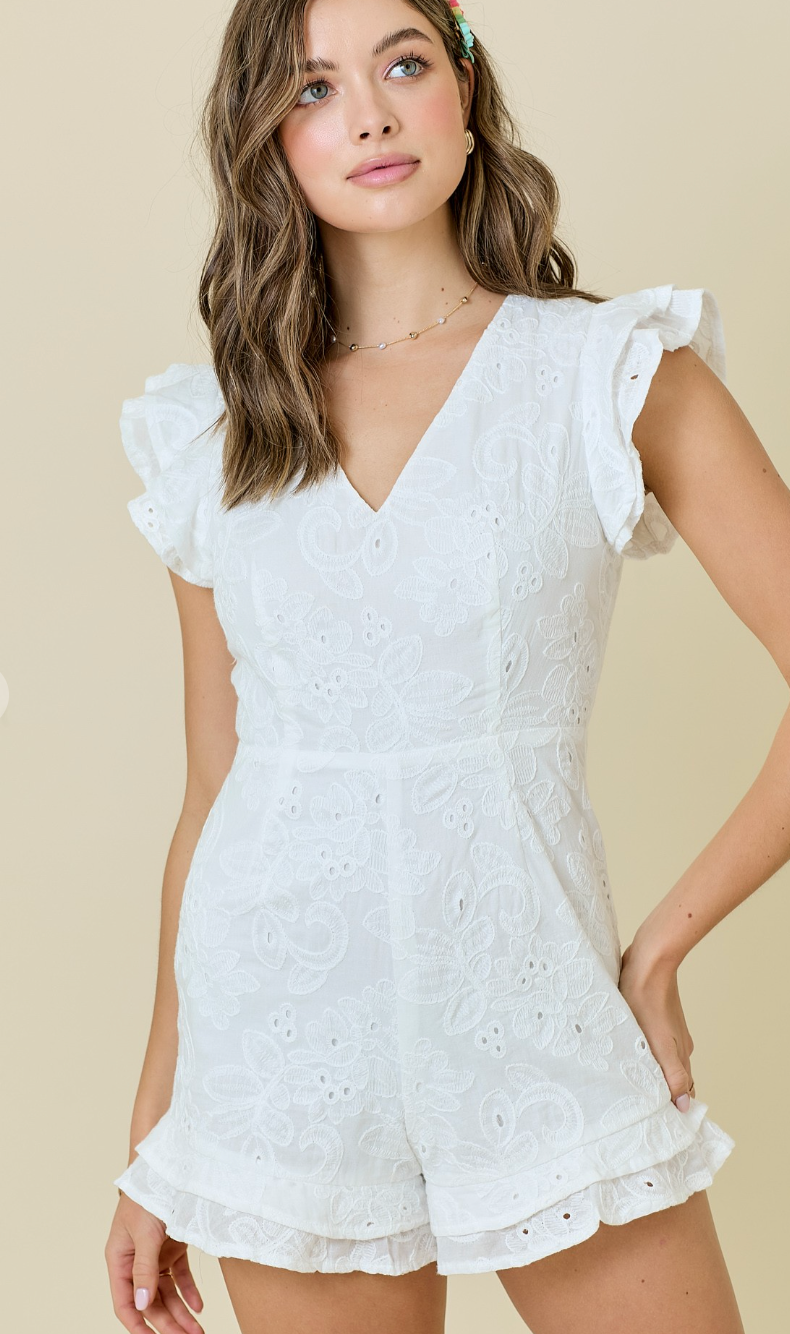 White Eyelet Embroidered Romper