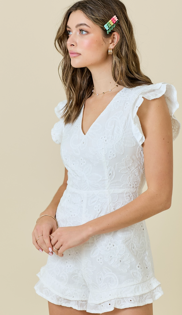 White Eyelet Embroidered Romper