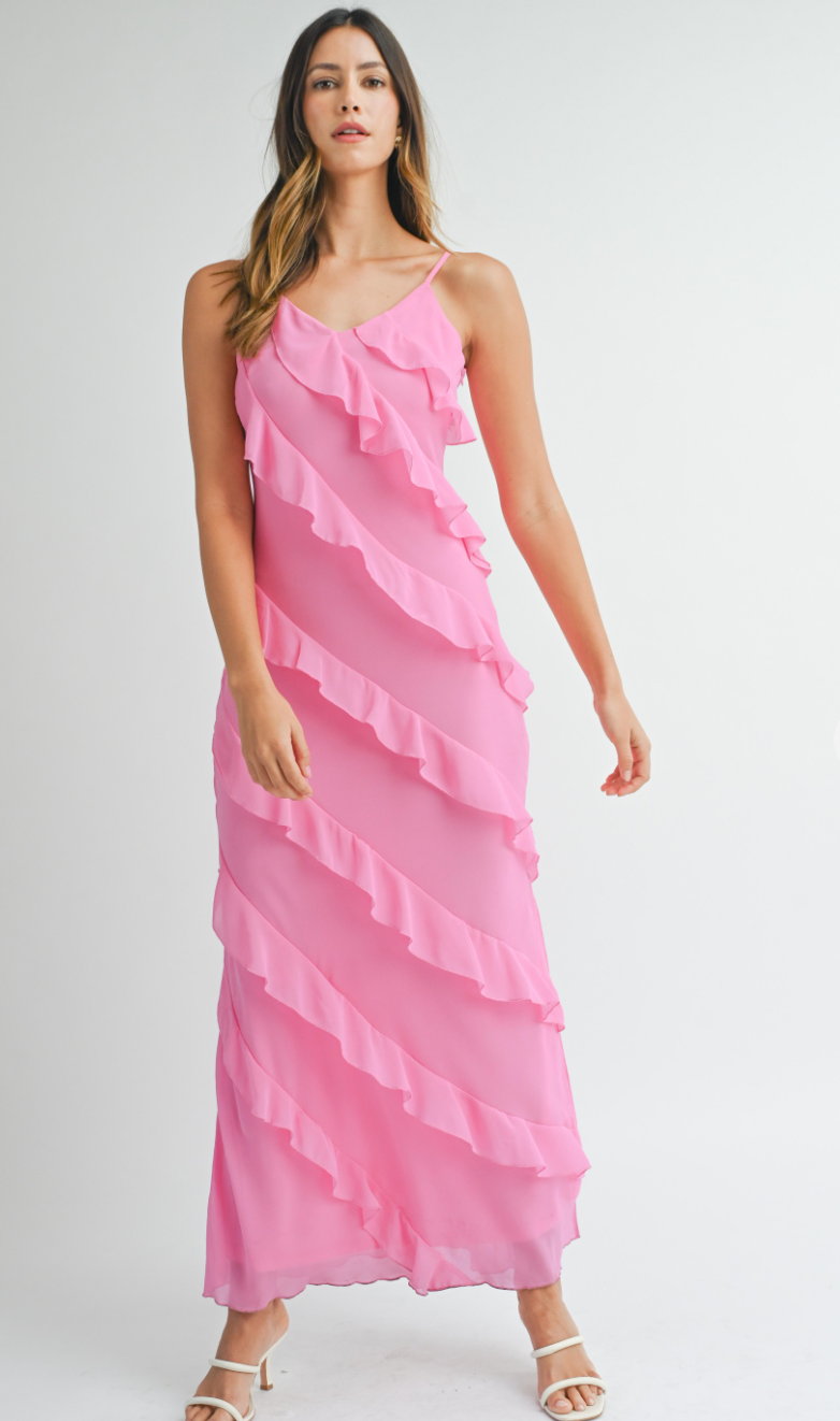 Tiered Ruffle Maxi Dress Pink