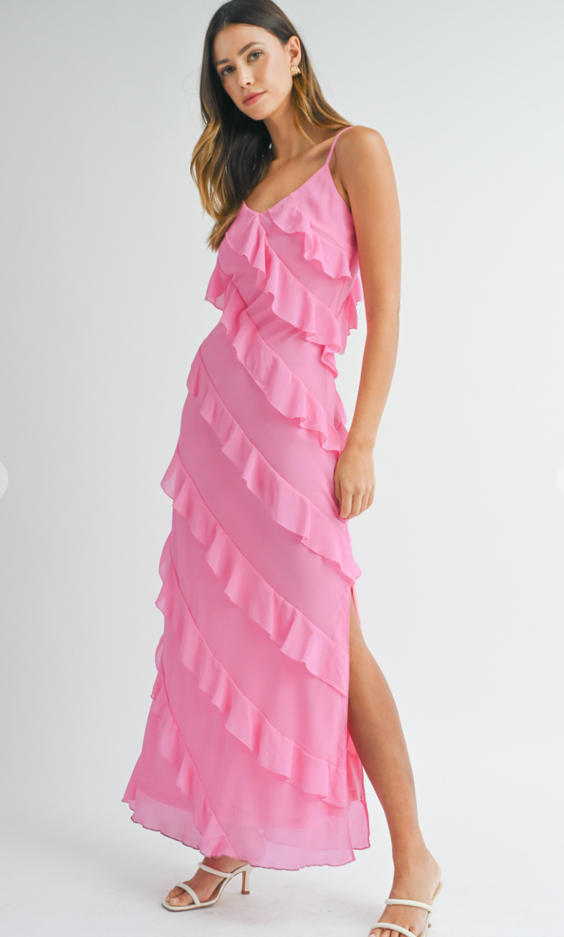 Tiered Ruffle Maxi Dress Pink