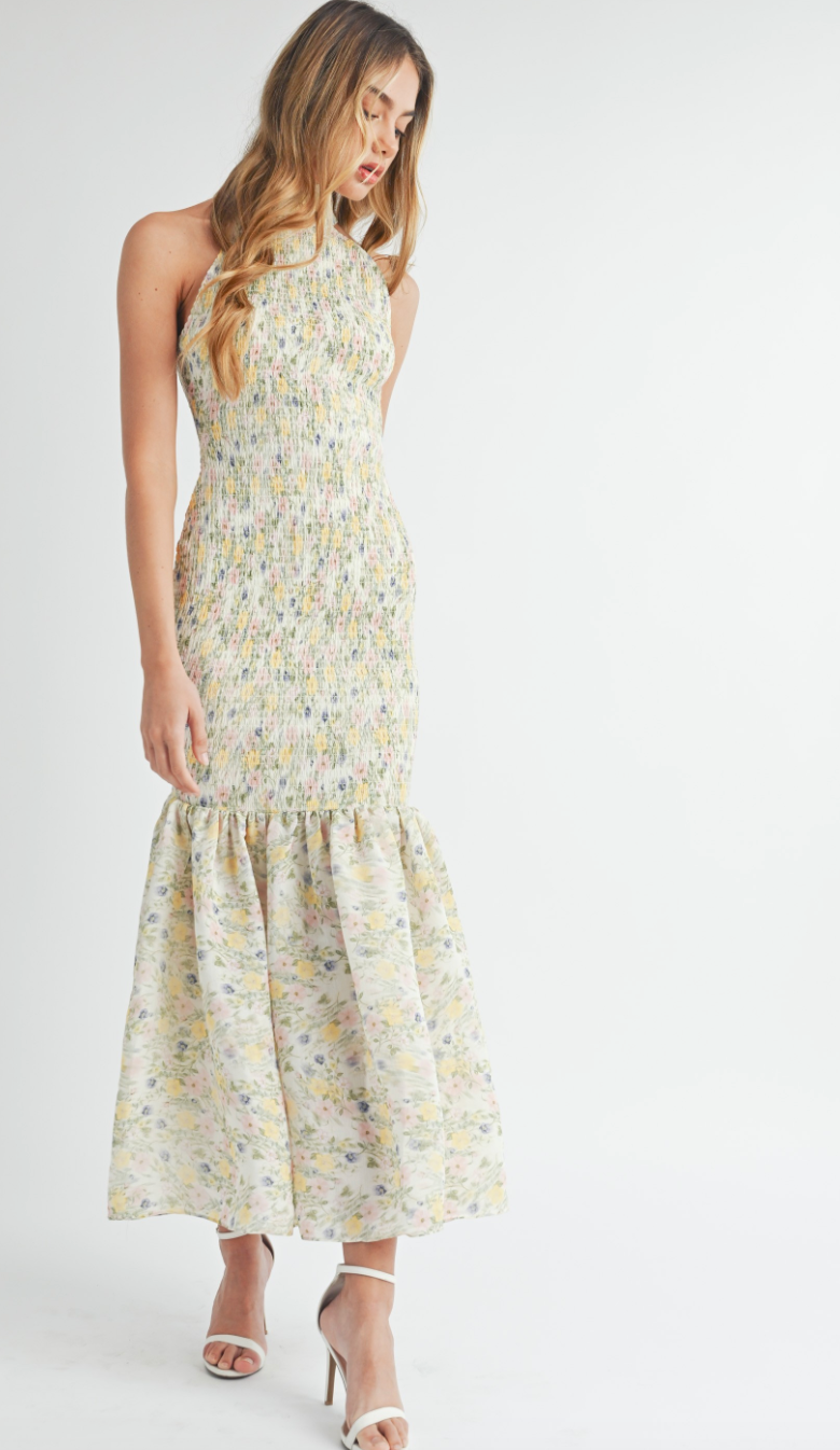 Smocked Mermaid Floral Maxi Dress