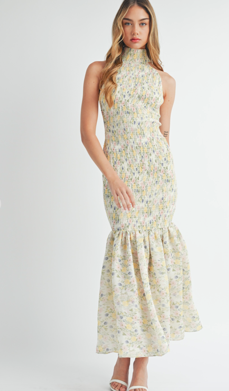 Smocked Mermaid Floral Maxi Dress