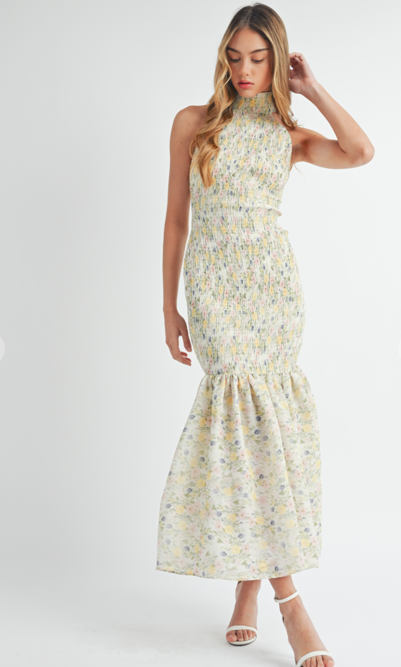 Smocked Mermaid Floral Maxi Dress