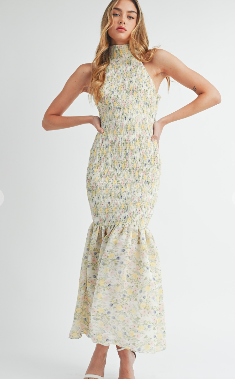 Smocked Mermaid Floral Maxi Dress