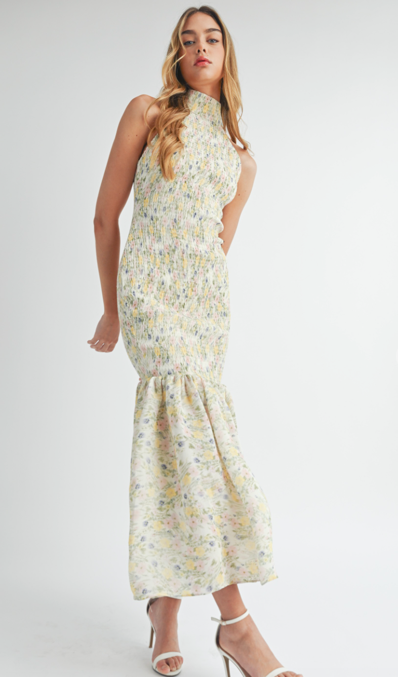 Smocked Mermaid Floral Maxi Dress