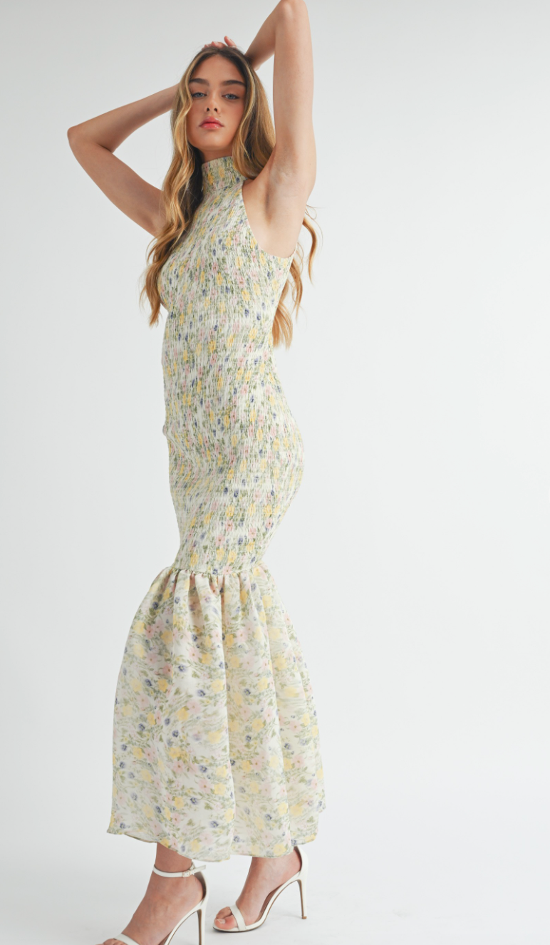 Smocked Mermaid Floral Maxi Dress
