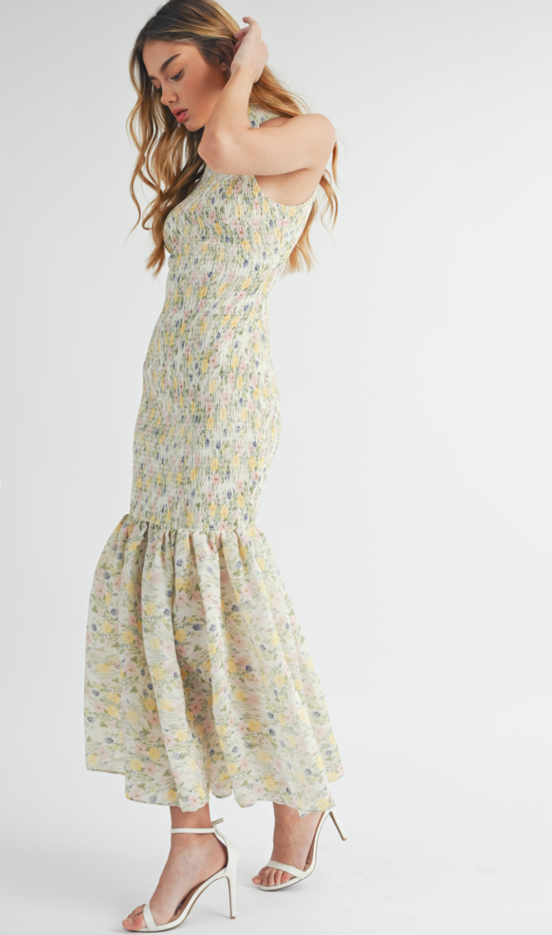 Smocked Mermaid Floral Maxi Dress