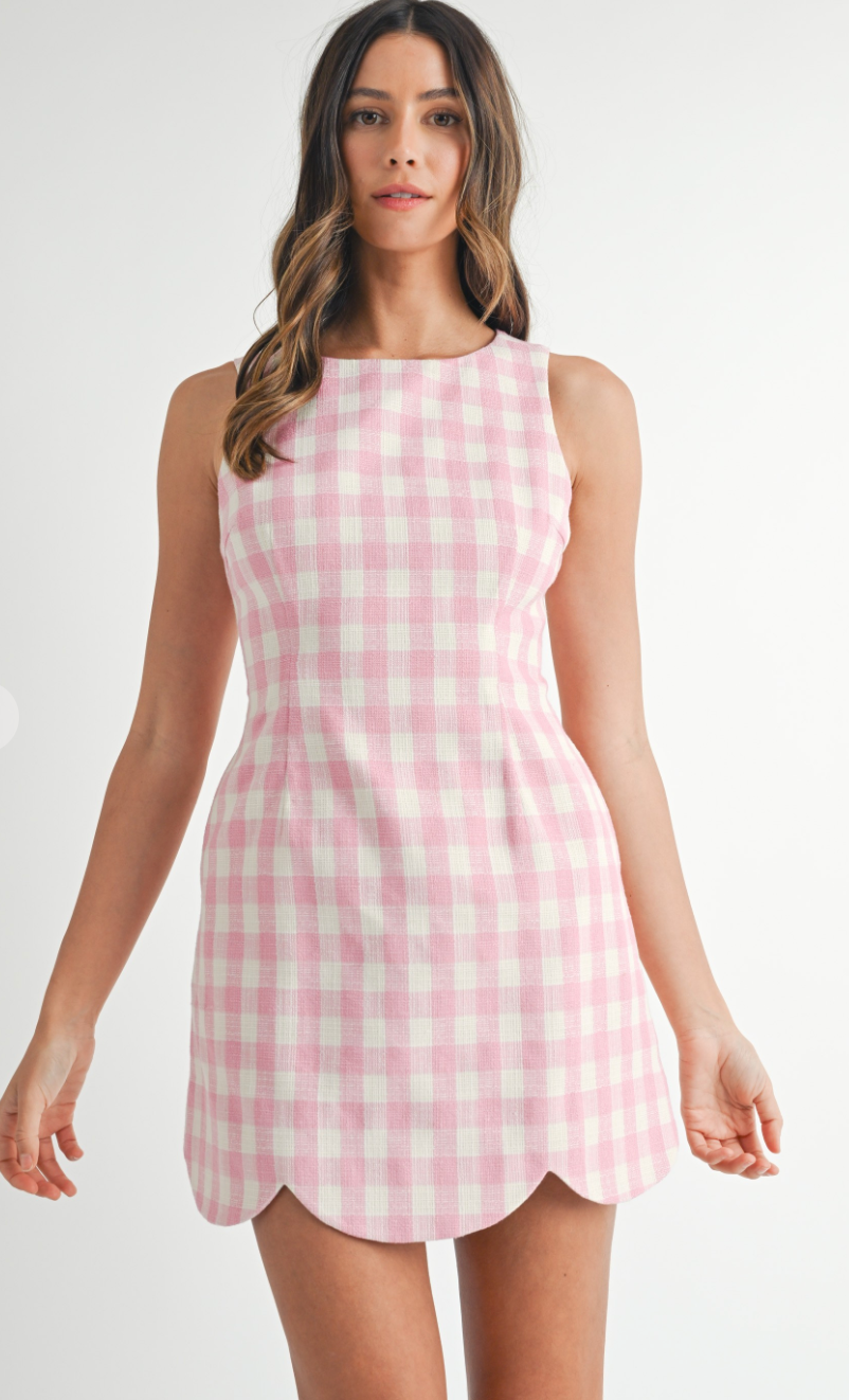 Pink Plaid Scallop Dress