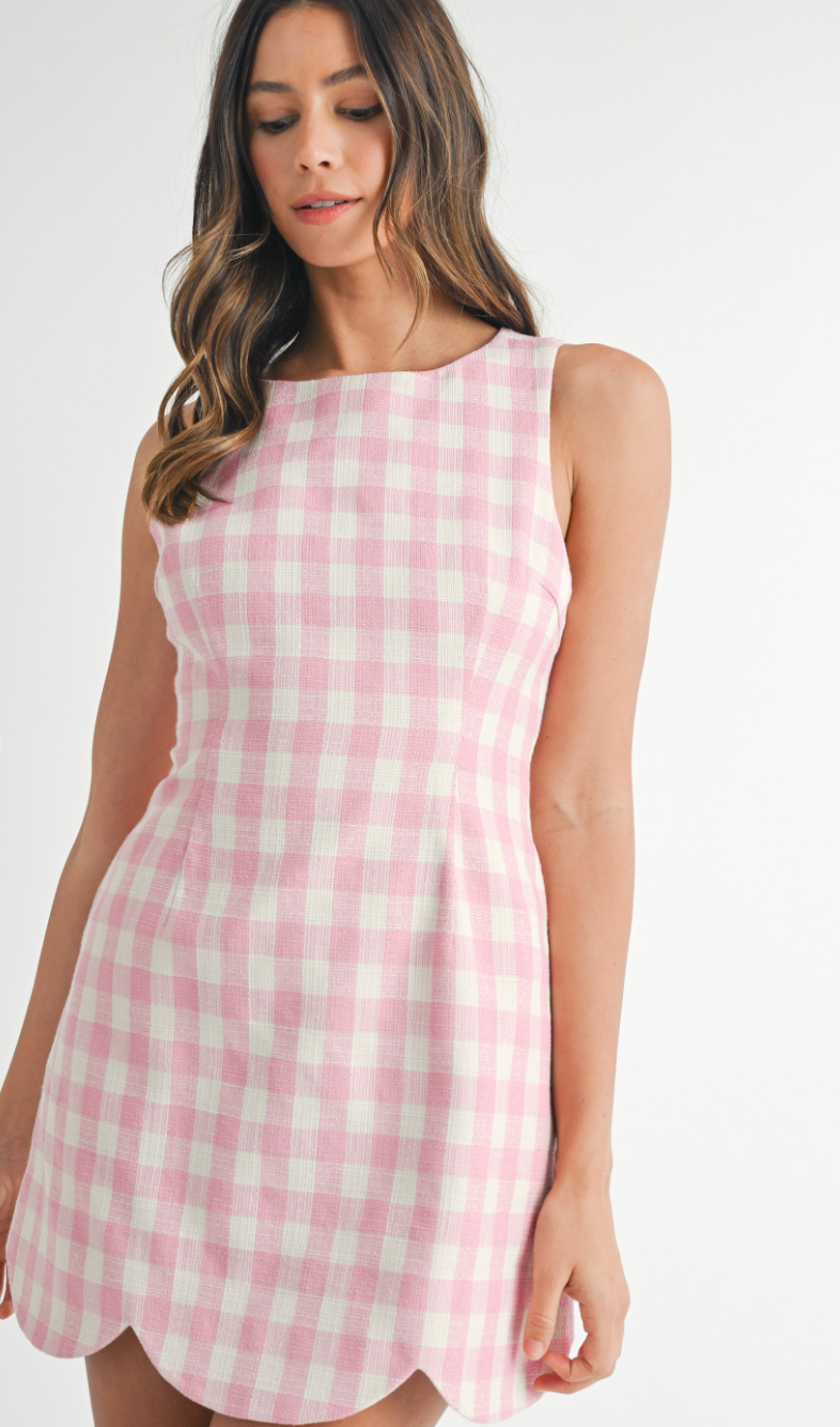 Pink Plaid Scallop Dress