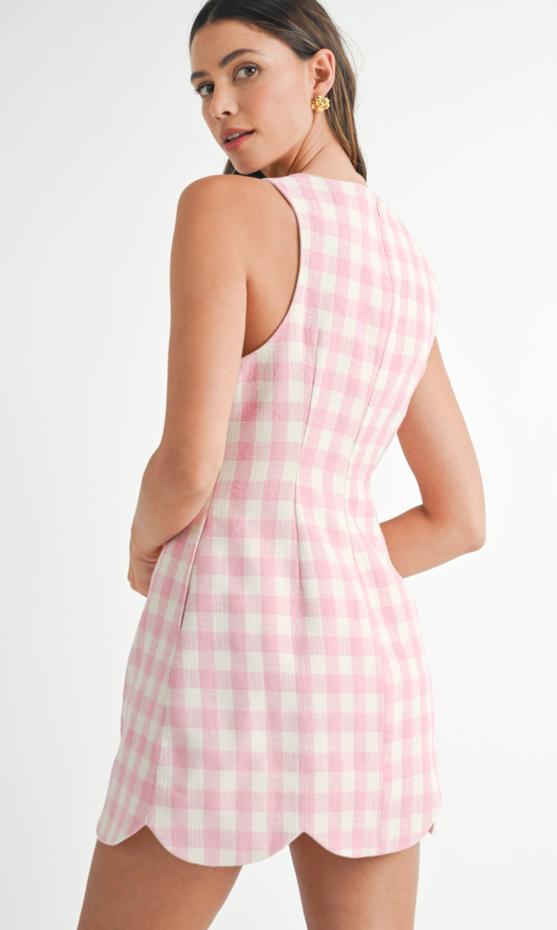 Pink Plaid Scallop Dress