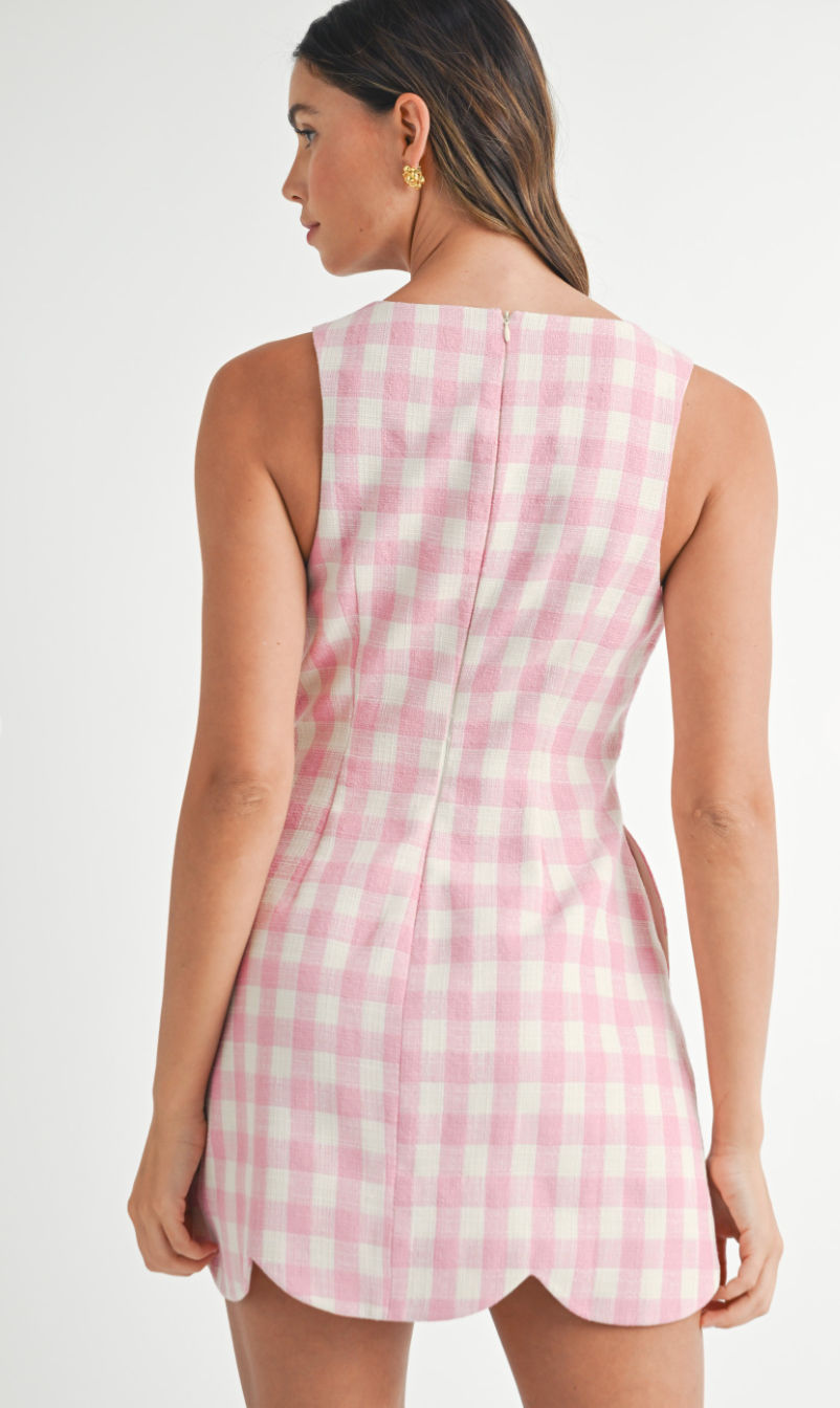 Pink Plaid Scallop Dress