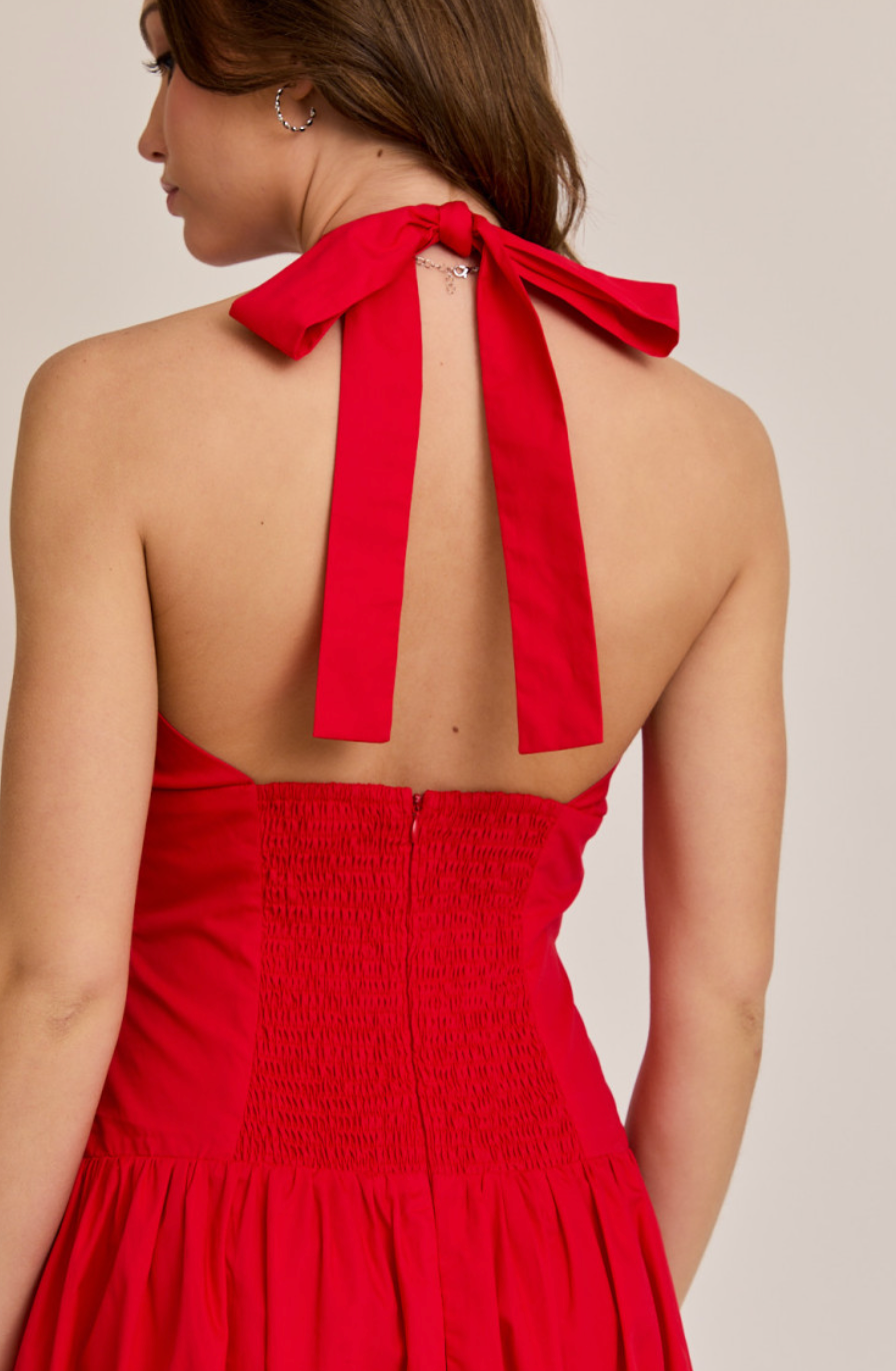 Red Halter Midi Dress