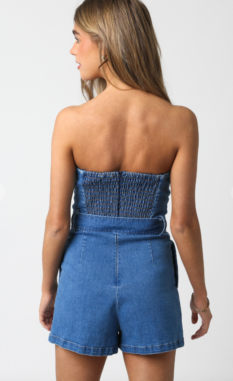 Harlow Denim Belted Romper